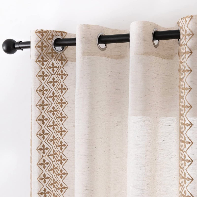 SEEKRIGHT Boho Curtains for Living Room Bedroom Cream Sheer Curtains 84 Inches Long 2 Panels set Grommet Beige Embroidered Curtains Neutral Bohemian Window Curtains for Rustic Farmhouse Decor, 52x84 Taupe - Image 3